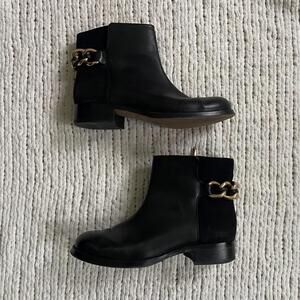 Sam Edelman Gold Chain Leather Ankle Boots - Size 8.5